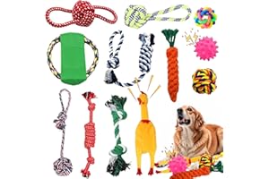 Aoksily Set di 12 giocattoli per cani, robusti giocattoli per cani, giocattolo da masticare per cani di piccola taglia media, set da gioco interattivo indistruttibile, nodo di cotone