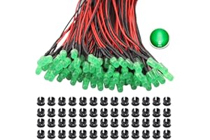 RUNCCI-YUN 65Pcs 5mm LED Pre Cablati Diodi ad Emissione Luminosa DC12V lampade per modellismo + 65Pcs 5mm Supporto in Plastica del Diodo per Modellazione di Prototipi (Verde)