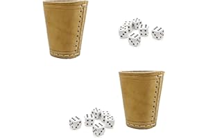 DELALO Würfelbecher inkl. 6 Würfel in 2er Set - Klassischer Handgearbeiteter Lederbecher 9cm - Würfelbecher Leder mit 6 Würfeln (Natur, 2)