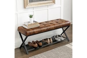 LUE BONA Banco ​Zapatero,Mueble Zapatero Banco De Zapatos con Asiento,Almacenamiento Zapatos for Banco Zapatero para Ahorrar Espacio para Sala de Estar, Dormitorio, Entrada,113 x 38 x 46 cm,Marrón