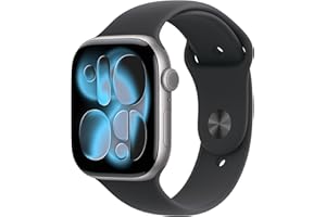 Apple Watch Series 11 GPS 46 mm Smartwatch mit Aluminiumgehäuse in Space Grau und Sportarmband in Schwarz (M/L). Schlafindex, Fitnesstracker, Gesundheitstracking, Always-On Display, Wasserschutz