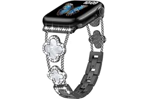 Sixmoat Straps Compatible with Apple Watch Strap for Women 38mm 40mm 41mm 42mm 44mm 45mm 46mm 49mm, Bling Bracelet Designer Dressy Clover for iWatch Band Series Ultra SE 10 9 8 7 6 5 4 3 (Black)