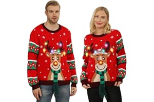 Kouric Maglione Natalizio Uomo con Luci, Maglione Natalizio Donna Divertenti, Girocollo Maglioni Natalizi Famiglia LED Ugly Christmas Sweater, Brutti Maglioni di Natale per Uomo/Donna/Coppia/Bambino