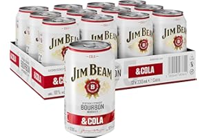 ‎JIM BEAM Jim Beam Bourbon & Cola Dose | Kentucky Straight Bourbon Whiskey mit Cola | eine perfekte Mischung | 10% Vol | Einweg, 12 x 330ml