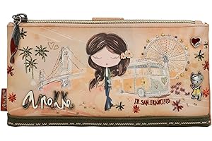 Anekke - Billetero Grande de Mujer - Billetera de Poliuretano con 2 Compartimentos y Tarjetero Extraíble - Cierre de Cremallera y Lengüeta - Accesorios y Complementos de Mujer - Medidas 21x10x2 cm