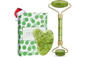 EMOCCI PRO Jade Roller Gua Sha Visage Rouleau Face Facial pierre veritable Kit Massage Set Soin de la peau pour Anti-âge Réduire Les Rides des Yeux et la Circulation Sanguine vert