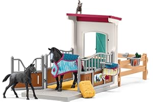 schleich 42611 HORSE CLUB – Box pour cheval avec jument et poulain, coffret schleich avec 21 éléments inclus dont 2 chevaux schleich, coffret figurines pour enfants dès 5 ans