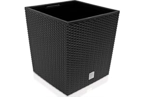 Deuba® Plant Pot | 64 Litres | Weatherproof | Rattan-Look | Inner Planter | Convenient Handles | Indoor & Outdoor Versatility | Stylish Flower Pot | 39 x 39 x 40.5cm | Anthracite