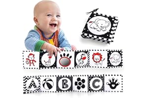 Jenilily Baby Toy Cloth Book Black and White High Contrast Book Infant Mirror Tummy Time Crib Toys for 0-3-6 Months Boys Girls Newborn