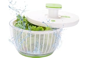 Brieftons QuickPush Salad Spinner: Large 6.3-Quart Vegetable Washer Dryer Strainer Drainer, Easy One-Handed Handle & Brake, Fast Spin Cycles, Compact Storage, to Wash, Clean & Dry Vegetables, Fruits