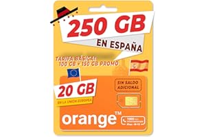 MARCO POLO MOBILE Orange Spain - Tarjeta SIM Prepago 250GB en España| 20 GB en la Unión Europea | 5.000 Minutos Nacionales | Activación Online Solo en marcopolomobile com