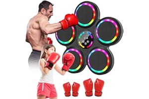 GPANVOR Machine de Boxe Musicale, LED Boxe Mural Musique avec 2 Paires de Gants, 9 Modes D'entraînement, 9 Vitesses, Comptage Automatique, Connexion Bluetooth, Music Boxing Machine pour Adultes et Enfants