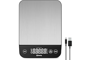 ETEKCITY Küchenwaage digital, mit größer lebensmittelechter Edelstahl-Platte, USB-Aufladung, wasserdichte 10KG Waage mit LED-Display, hohe Präzision bis zu 1g, Tara-Funktion, Silber