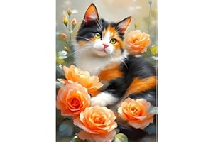 GDYEEH 5D Chat Coloré Peinture Diamant Painting Kit, DIY Chaton Art du Diamant Complet Kits, Fleurs Diamond Art Kits Strass Point de Croix Painting pour Adultes Débutants Maison Décor 30x40 cm