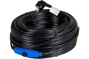 horizont Câble chauffant antigel avec thermostat 48 m, idéal pour conduite d'eau ou comme chauffage des plantes, chauffage de gouttière étanche, chauffage de gouttière, chauffage d'accompagnement de