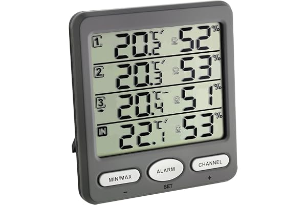 TFA Dostmann 30.3054 Klima-Monitor Thermomètre Hygromètre Radio Climat Contrôle Moniteur, gris avec batteries