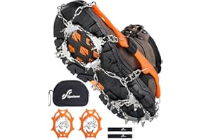 Sportneer Crampones para Nieve Deportivos 28 Dientes, Ajuste Universal para Hombre y Mujer, Tracción para Caminar, Trotar, Senderismo y Pasear Perros en Invierno