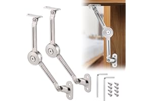 JIZZU 2 Stück Softclose Deckelstützscharniere Satin Nickel Klappscharnier Support 18kg, Klappdeckel der Schrankstütze,mit Schrauben und Inbusschlüssel für Küchentür, Kleiderschrank