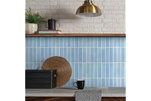 COMSTICKC Azulejos Adhesivos Cocina Azul, 10 Piezas 30.5 x 30.5 cm, Azulejos Autoadhesivos 3D, Baldosas Adhesivas de Vinilo para Salpicadero en Cocina y Baño, Impermeables, Extraíble