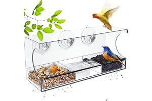Redboat Window Bird Feeders with Strong Suction Cups, Clear Bird Feeder for Outside, Bird House with Lift-up 3 Compartment Trays, Easy Clean and Fill