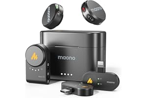 MAONO Wave T5 Mini Micrófono (2TX+3RX) para iPhone, Android, Cámara y PC - Micrófono Lavalier inalámbrico con Audio Hi-Fi de 48 kHz/24 bits, duración de 30 Horas, cancelación de Ruido.