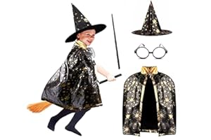 Anzmtosn Halloween Kostüme Hexen Zauberer Umhang mit Hut Zauberer Cape und Hut Kinder Kinder Kostüm Cosplay Kostüm für Kinder