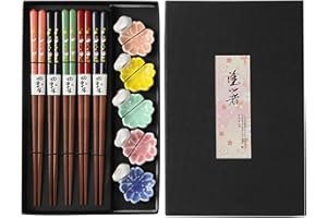 BEKKLPOU 5 Paia Bacchette Sushi, Set Di Bacchette Regalo Bastoncini Giapponesi Con Poggia Bacchette, Bacchette Riutilizzabili Naturali Bacchette Cinesi Giapponesi Premium Posate Asiatiche