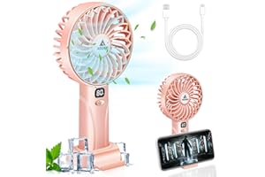 AOLIGEI Handheld Fan, 5 Speeds Portable Fan with LED Display, 4000mAh Rechargeable Travel Fan with Phone Holder, Powerful Personal Fan for Office, Home, Bedroom, Outdoor, Travel, Camping (Pink)