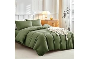 Tokokimo King Size Bedding Sets 4-Piece Olive Green Duvet Cover Sets with Pillowcases & Deep Fitted Sheet 40cm Mattress Depth - Ultra-Soft Microfiber King Duvet Set (Olive Green, 4 Piece)