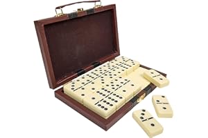 Various Domino Doppel 28 Chips Box Kunstleder Klassisches Tischset für Kinder und Erwachsene