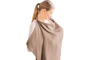 Konssy Musselin-Abdeckung zum Stillen von Babys, atmungsaktiv, 100% Baumwolle, Stillbezug mit starrem Reifen für Mutter, Stillschürze, Mehrzweck-Autositz-Baldachin (Brown)