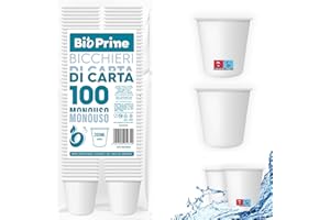 BioPrime - 100pz - Bicchieri Acqua in Carta 200ml - Bicchieri 200ml Biodegradabili - Per Bevande Calde, Acqua e Bibite - Bicchieri Usa e Getta.