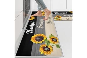 PQCXXA Black Kitchen Rugs and Mats Sets of 2 Pieces Funny Kitchen Decoration Non Slip Super Absorbent Kitchen Mat Runner Rug for Sink,Hallway,Laundry Room (Sunflower, 40x120cm+40x60cm)