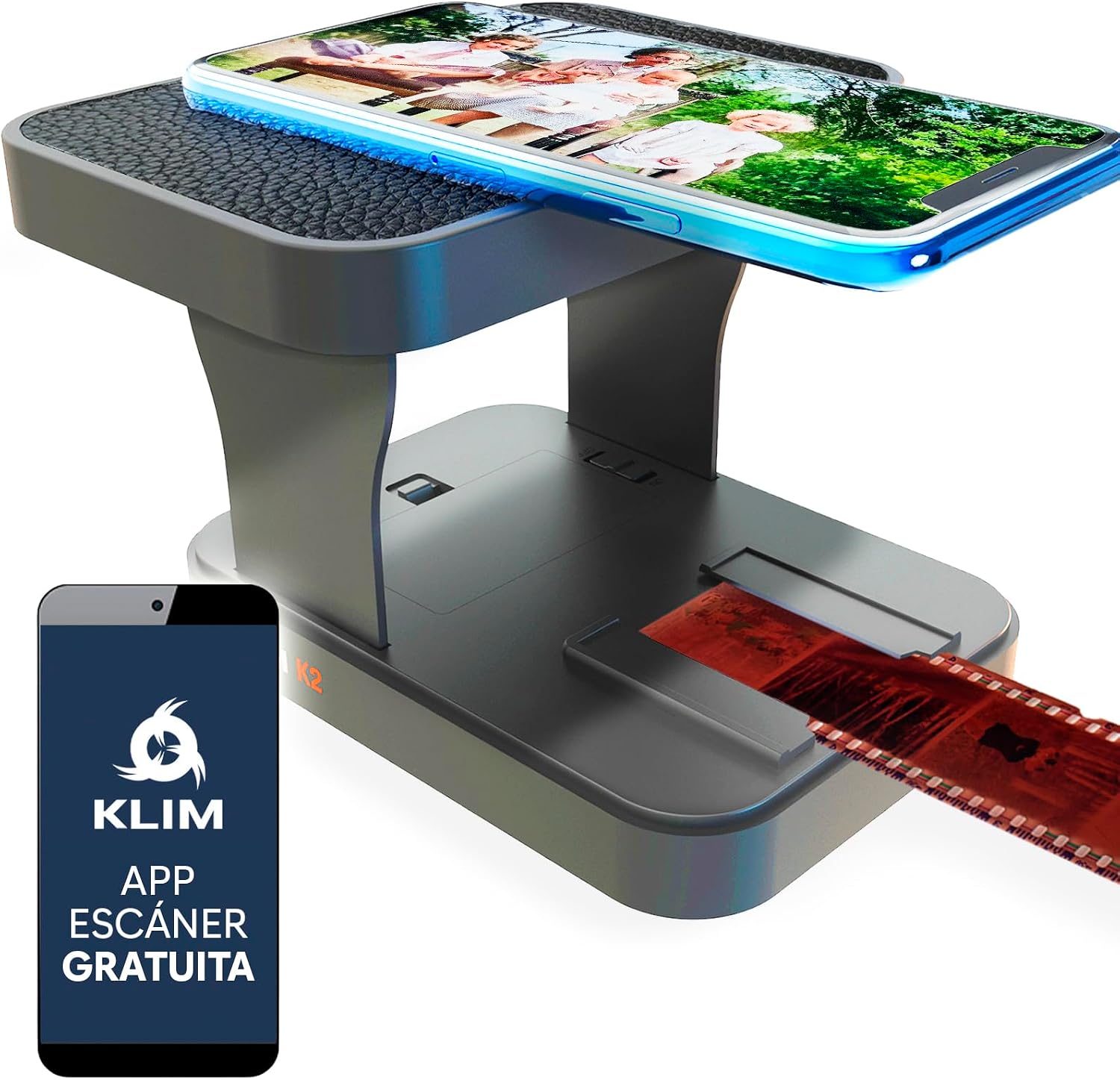 KLIM K2 Escáner de Negativos y Diapositivas de 35 mm + Nuevo + Kit digitalizador de diaposistivas y escaner de Fotos + Tu Propio Servicio de digitalización de Negativos en casa con tu móvil