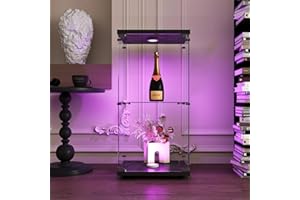 ‎DADEA DADEA Glasvitrine, 2 Ablagen Glasschrank Vitrine, 1 Tür Curio Schränke mit Licht und Schloss, Bodenstehender Glasaufbewahrungsschrank für Schlafzimmer Wohnzimmer Büro (Schwarz, 2 Ebene)