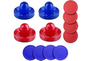 SereneLife Air Hockey Pucks, Air Hockey Table Accessories Set, 8 Pucks and 4 Pushers, Smooth Glide with Comfortable Grip, Blue, Red