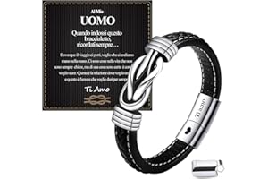 BOCHOI San Valentino per Lui Bracciale In Pelle Nera Regali Fidanzato Regalo Anniversario per Lui Idee per il Compleanno del Marito Gioielli di Natale Regali di Nozze
