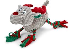 Petface Roger Reindeer, Plush and Rope Christmas Dog Toy with Built-In Squeaker (Pack of 1)