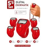 5 Adet Işıklı Parmak Zikirmatik Y&uuml;z&uuml;k - LED Aydınlatmalı Dijital Saya&ccedil; 5li Ekonomik Set - Kırmızı