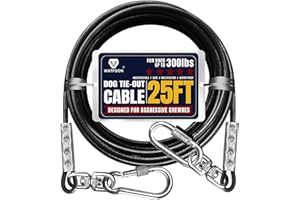 WATFOON Tie Out Cable for Dogs Up to 300lbs,25ft Extra Strong 1000lbs Break Strength Tie-Out Tether Trolley Training Lead,Dog Run Cable for Yard Garden Park Camping Outside (300lbs 25ft, Black)