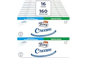 Foxy Cream Pañuelos de bolsillo 16 packs de 10 paquetes de 9 pañuelos 4 capas, Con crema hidratante, Certificación FSC, 100% Energía eléctrica renovable, Paquete 100% reciclable