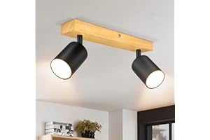 ‎KETOM Ketom GU10 Deckenstrahler LED Schwarz - Holz Deckenlampe 2 Flammig - LED Deckenleuchte Schwenkbar - Modern Strahler Deckenspot - Ohne Leuchenmittel