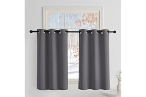 PONY DANCE Tende Corte Oscuranti Termiche Isolanti per Interni 2 Pezzi L 90 x A 100 cm Tende Camera da Letto per Finestre Piccole Curtains Cucina Corte per Finestre con Anelli, Grigio