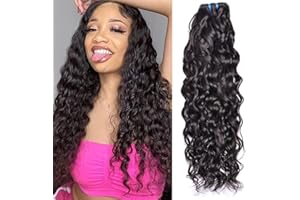 MUABY Water Wave Bundles Human Hair Court Tissage Cheveux Naturels Bouclés Meche Bresilienne En Lot Meche Naturelle Tissage Bouclé Naturel Couleur Noire Naturelle 100g 18 Pouce