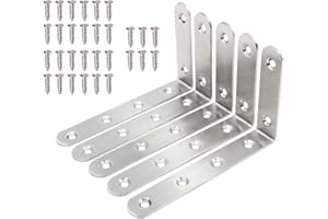 HSEAMALL 5 STÜCKE 125 * 75mm Runde Kante Edelstahl Halterung Rechtwinklig Eckverbinder Fastener 6 Löcher mit 30 STÜCKE Schrauben