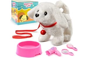 TOMMYHOMEChien en Peluche Marcheur électronique avec Laisse,Marche,Aboiement et remue la Queue,Interactifs Chien de Jouets pour Enfants Cadeau