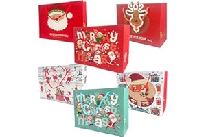 BOOSHMall Sacs Cadeaux de Noël, Sacs Fourre-tout de Noël avec Poignées, 12 Pièces Sac Cadeau Noël pour emballer des cadeaux Fournitures de fête de Noël, 26 × 20 × 11 cm