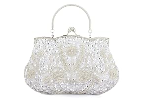 YYW Collection Antique Floral Bead Sequin Soft Clutch Evening Bag Designer Purse Large Clutch Handbag