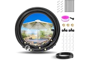 Kuptone 22M (18+4M) Brumisateur Terrasse de Pulvérisation avec Ligne de Brouillard,19 Buses de Brouillard, Adaptateur en Laiton (3/4"),Brumisateur Jardin Pré-assemblée pour Parasols,Auvents,Serres