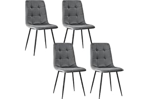 JIJIAN Set of 4 Velvet Dining Chairs, Upholstered Chairs with Metal Legs for Kitchen, Living Room, Bedroom (Dark grey)